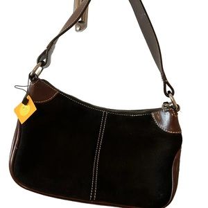 Vintage Dooney and Bourke Small Top Zip Suede & Leather Handbag Black W Brown